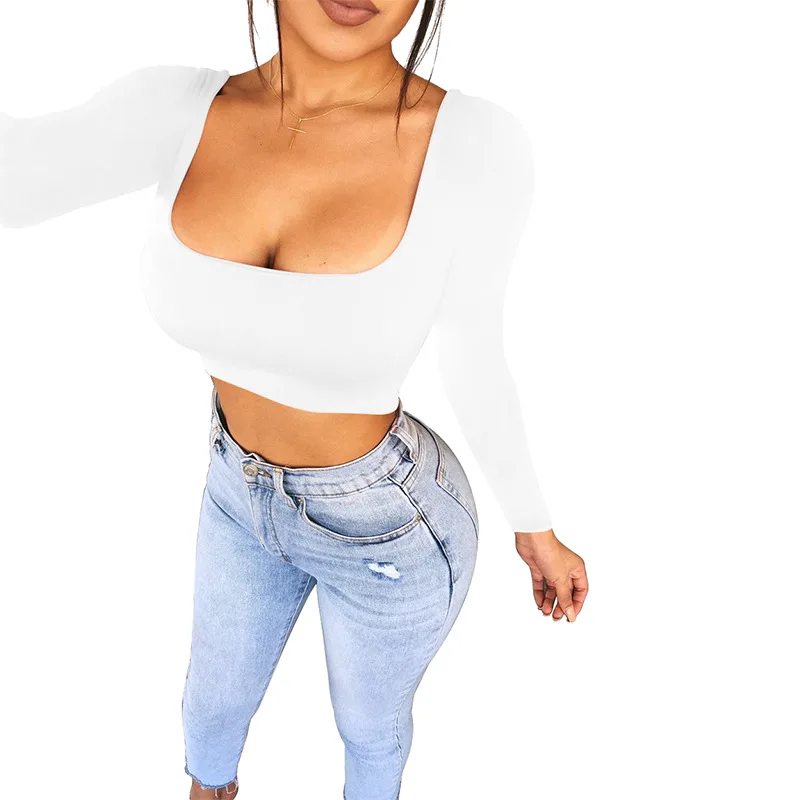 Summer Spring Crop Top Long Sleeve Women Black Sexy Shirt White Square Neck Casual Tee Top Mujer Ladies
Summer Spring Crop Top Long Sleeve Women Black Sexy Shirt White Square Neck Casual Tee Top Mujer Ladies
