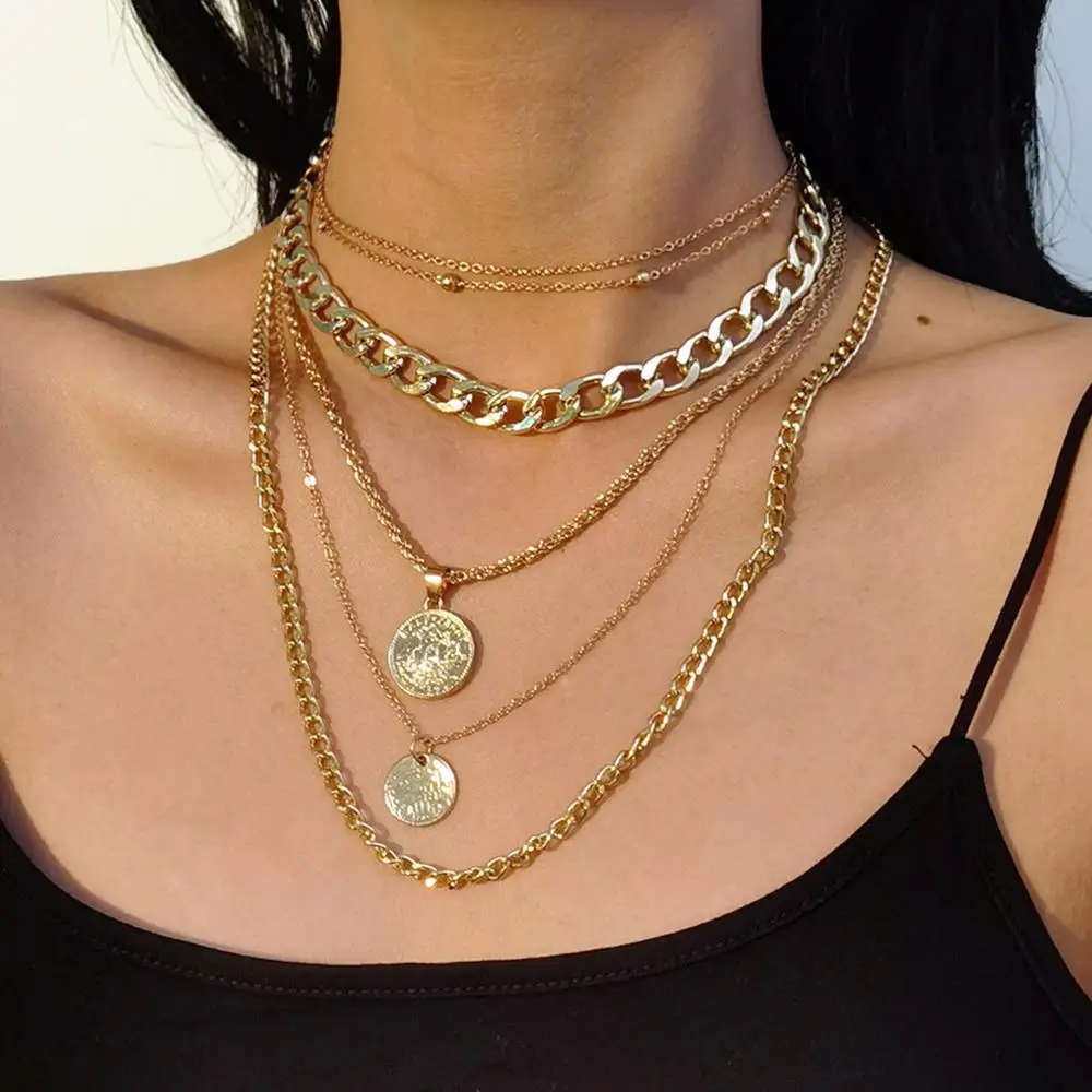 Gothic Carved Coin Pendant Necklace for Women Layered Vintage Longs Chains Choker Necklace Jewelry Fashion Choker Charm Gift 
Gothic Carved Coin Pendant Necklace for Women Layered Vintage Longs Chains Choker Necklace Jewelry Fashion Choker Charm Gift