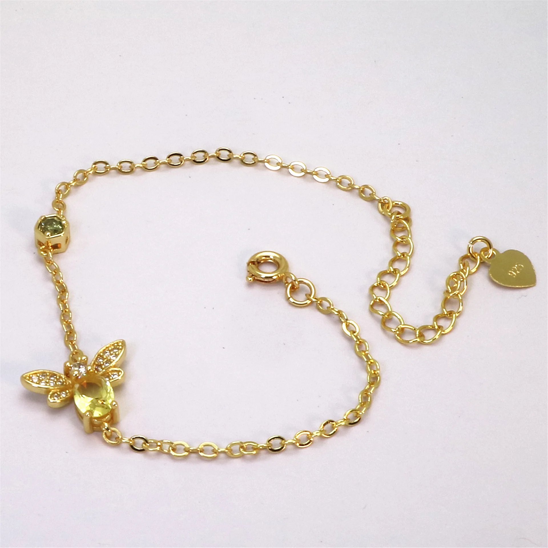 Elegance Yellow Cubic Zirconia Bee Charm Bracelets for Women Gold Chain Crystal Bracelet Adjustable Animal Femme Jewelry | Украшения и