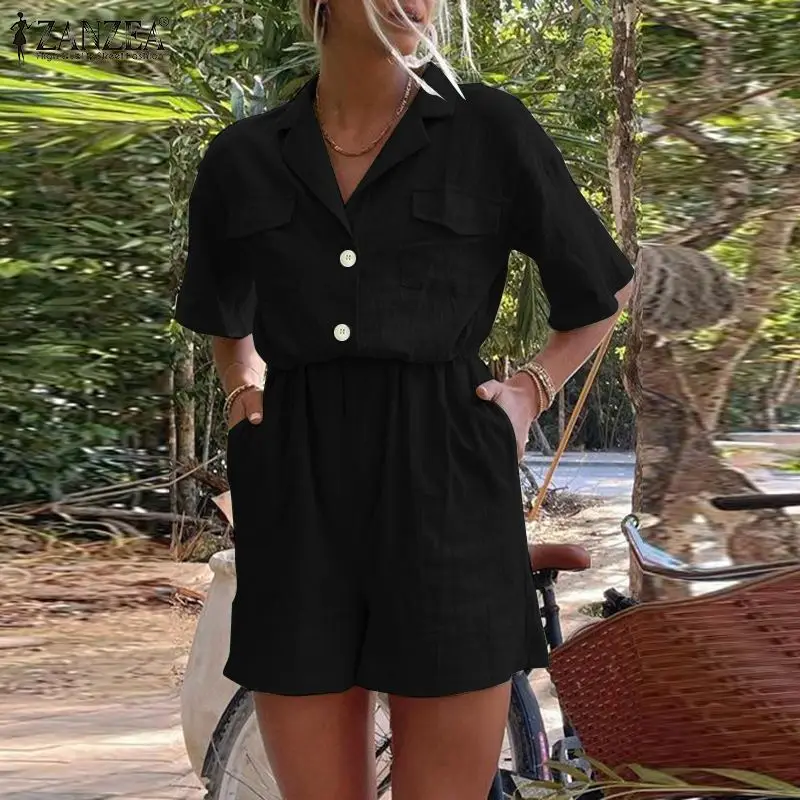 ZANZEA Summer Women Lapel Neck Solid Jumpsuits Fashion Casual Short Sleeve Rompers Sexy Playsuits Female Party Beach Overalls
ZANZEA Summer Women Lapel Neck Solid Jumpsuits Fashion Casual Short Sleeve Rompers Sexy Playsuits Female Party Beach Overalls