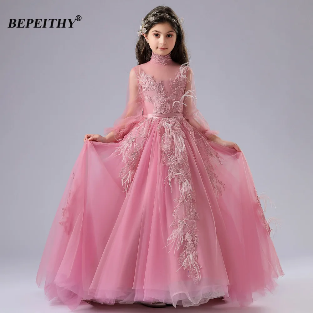 BEPEITHY Pink High Neck Princess Flower Girls Dresses For Wedding-Party Full Sleeves Ball Gowns Lace Birthday Gown For Kids 2021 
BEPEITHY Pink High Neck Princess Flower Girls Dresses For Wedding-Party Full Sleeves Ball Gowns Lace Birthday Gown For Kids 2021