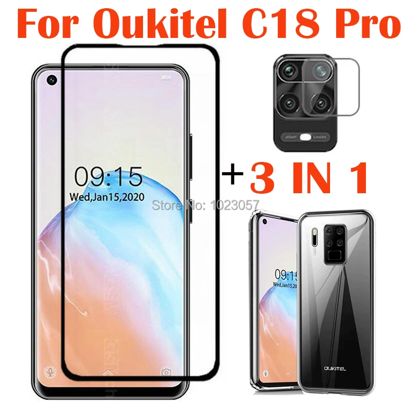 Чехол 3 в 1 + закаленное стекло для камеры Oukitel C18 Pro Защитное экрана 3D