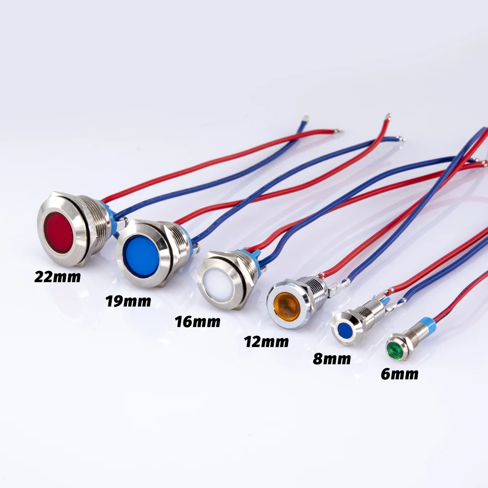 6/8/12/16/19/22mm Metal LED Warning indicator light Waterproof IP67 Signal Lamp Pilot Wires switch 3V 5V 12V 220V Red Blue 
6/8/12/16/19/22mm Metal LED Warning indicator light Waterproof IP67 Signal Lamp Pilot Wires switch 3V 5V 12V 220V Red Blue