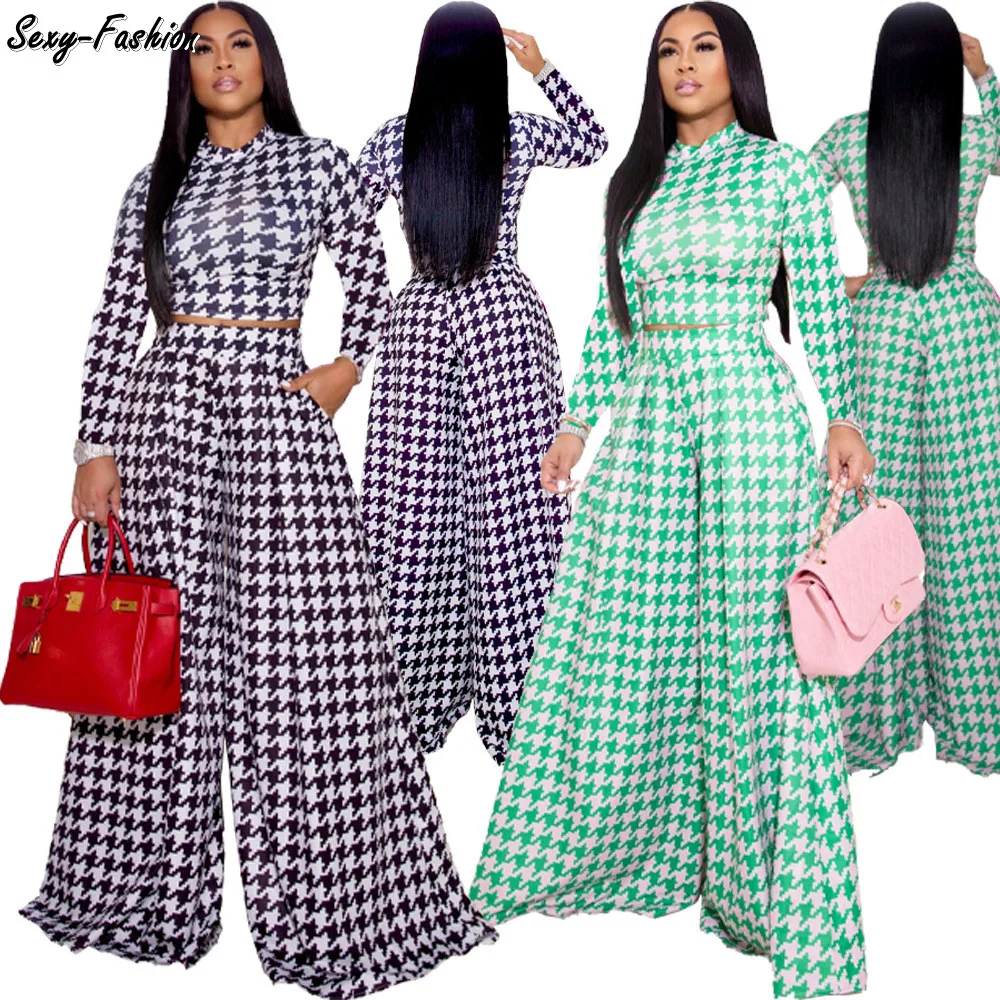 2021 Fashion Thousand Birds Plaid Winter Clothes Women Long Sleeve Crop Top Loose Pockets Pants Sexy Two Piece Set New Outfits
2021 Fashion Thousand Birds Plaid Winter Clothes Women Long Sleeve Crop Top Loose Pockets Pants Sexy Two Piece Set New Outfits