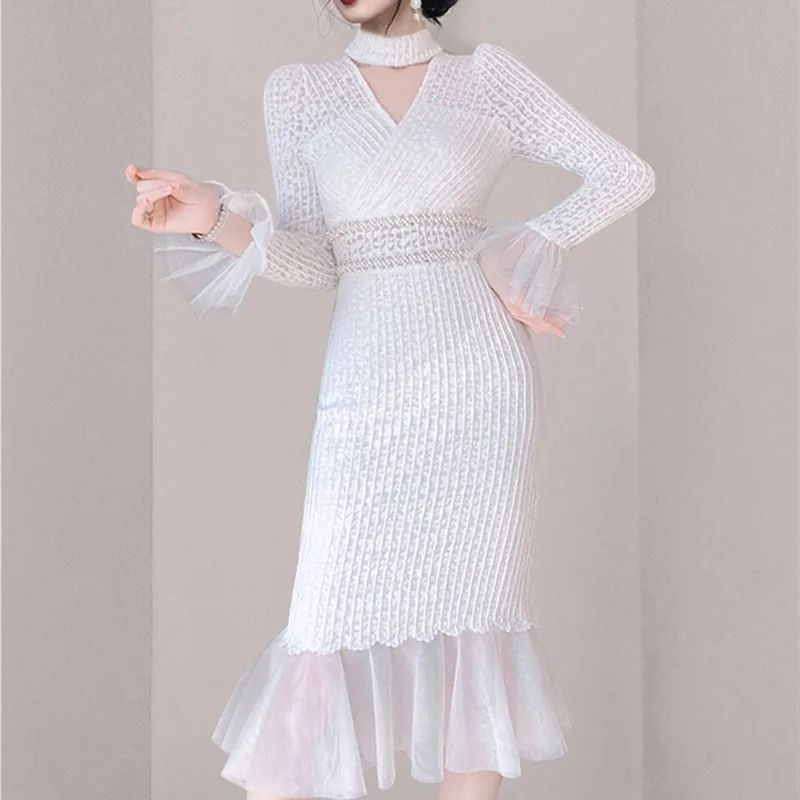 Elegant Autumn And Winter Office Lady V-Neck Long Sleeve lace Brushed Beaded Waist Bodycon Fishtail Print Patchwork Dress Women
Elegant Autumn And Winter Office Lady V-Neck Long Sleeve lace Brushed Beaded Waist Bodycon Fishtail Print Patchwork Dress Women