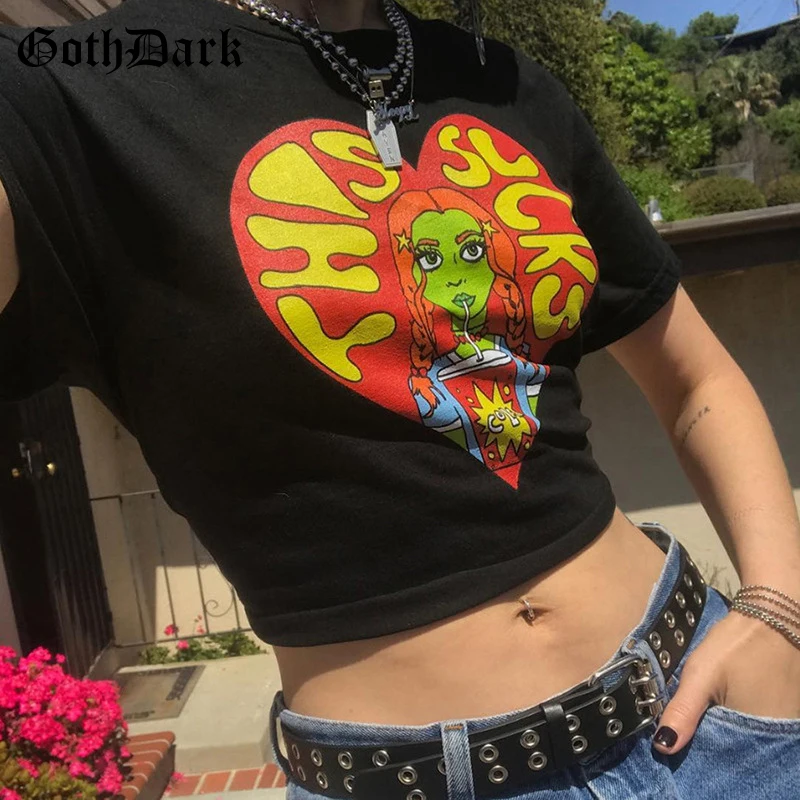Goth Dark Graphic Print Gothic Aesthetic EGirl Kwaii T-Shirts Harajuku Black korean Style Women Crop Top Fashion Streetwears Tee
Goth Dark Graphic Print Gothic Aesthetic EGirl Kwaii T-Shirts Harajuku Black korean Style Women Crop Top Fashion Streetwears Tee