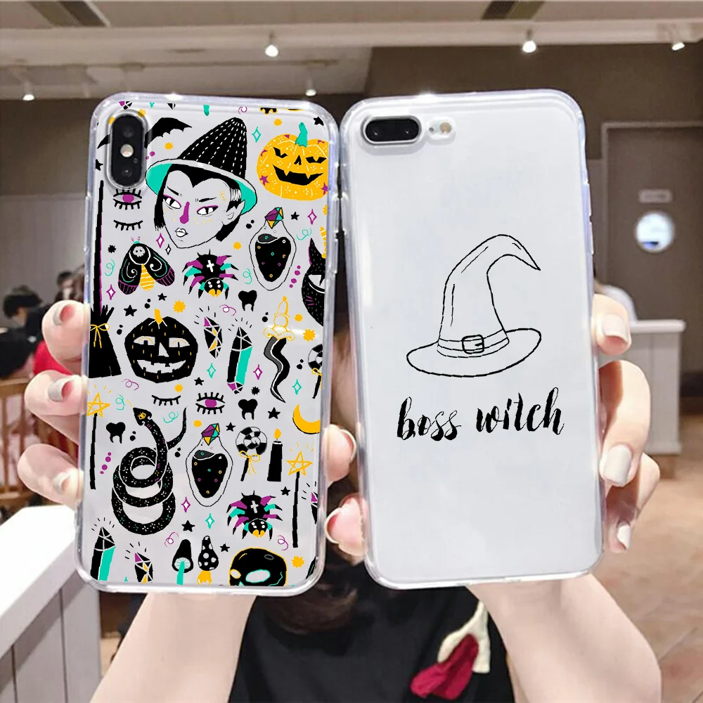 Чехол Magic Witch Cat Хэллоуин для телефона Huawei P Mate P10 P20 P30 P40 10 20 Smart Z Pro Lite 2019 прозрачный