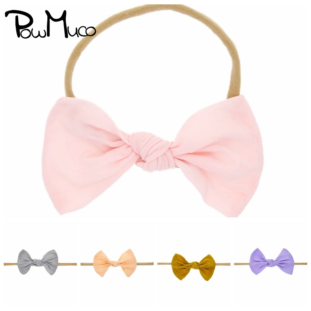 

Powmuco 11*8 CM Lovely Handmade Bowknot Elastic Nylon Headband Solid Color Fabric Bows Toddler Hair Bands DIY Clothing Ornaments