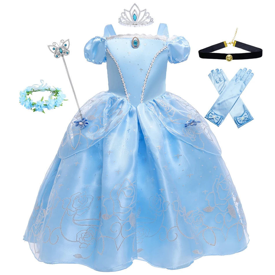 

Girls Cinderella Princess Cosplay Dresses Party Gift Rapunzel Belle Aurora Sofia Mesh Ball Gown Birthday Blue Purple Costume