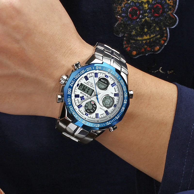 WWOOR спортивные брендовые Роскошные мужские часы полностью стальные