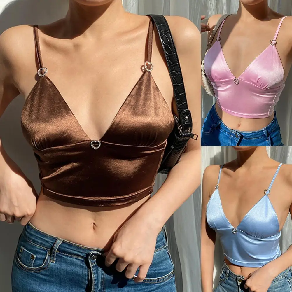 V Neck Sexy Sleeveless Satin Crop Tops Tees Fashion 2021 Streetwear Party halter top Summer Brown Y2K Spaghetti Strap Cami Top
V Neck Sexy Sleeveless Satin Crop Tops Tees Fashion 2021 Streetwear Party halter top Summer Brown Y2K Spaghetti Strap Cami Top