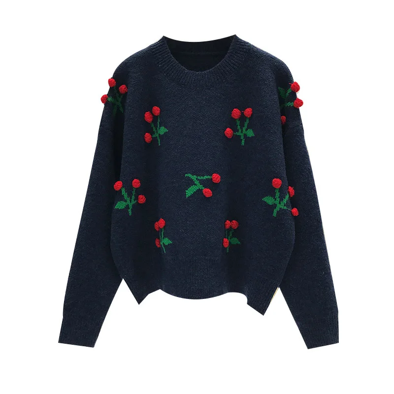 PERHAPS U Women Sweater Knitted Pullovers Long Sleeve Crew Neck Navy Blue Red Cherry Fur Ball M0344
PERHAPS U Women Sweater Knitted Pullovers Long Sleeve Crew Neck Navy Blue Red Cherry Fur Ball M0344
