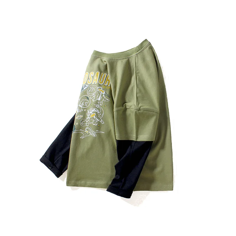 2021 Autumn Korean Boys T-shirt Fake Two-piece Casual Cotton Tops Children Spring Dinosaur Print Long Sleeve Pullover Streetwear
2021 Autumn Korean Boys T-shirt Fake Two-piece Casual Cotton Tops Children Spring Dinosaur Print Long Sleeve Pullover Streetwear