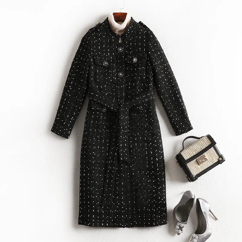 2020 autumn winter women elegant single breasted stand collar belt tweed trench female plus size long tweed coats 4XL 5XL Y756
2020 autumn winter women elegant single breasted stand collar belt tweed trench female plus size long tweed coats 4XL 5XL Y756