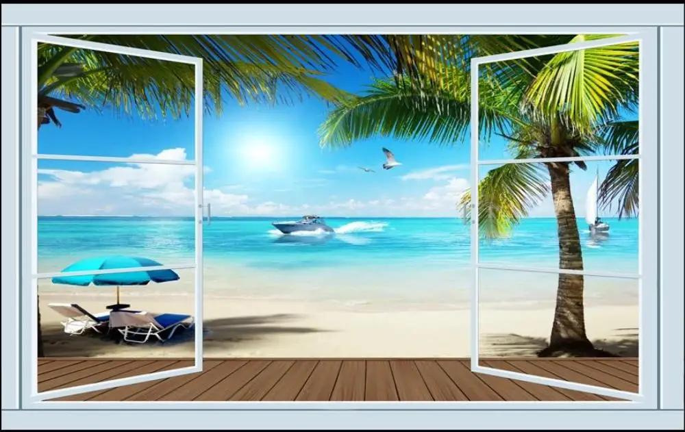 Фотообои на заказ 3d фрески обои для стен морской пейзаж 3D стерео окно ТВ фон