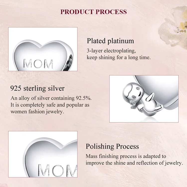 Mother's day baby with Mon heart-shaped Charm Pendant 925 pure silver beads suitable for female jewelry production
Mother's day baby with Mon heart-shaped Charm Pendant 925 pure silver beads suitable for female jewelry production