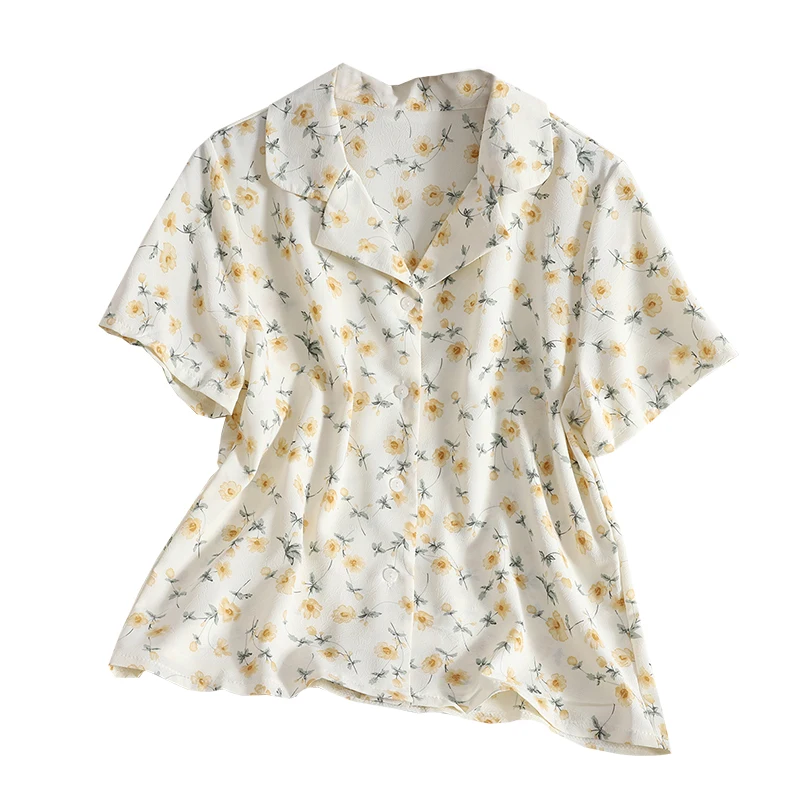 Kimutomo Short-sleeved Floral Printed Shirt 2021 Spring Summer Korean Fashion Notched Single Breasted Slim Waist Gentle Top 
Kimutomo Short-sleeved Floral Printed Shirt 2021 Spring Summer Korean Fashion Notched Single Breasted Slim Waist Gentle Top