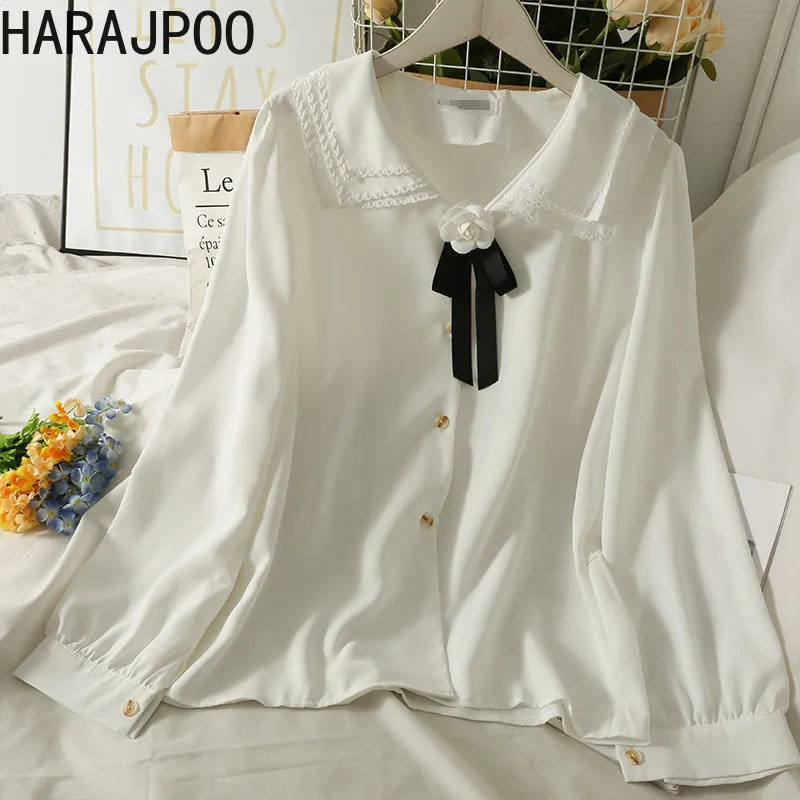 Harajpoo Women Blouse Three Dimensional Flower Lapel Single Breasted 2021 Korean Fashion Fall Bowknot Loose Thin Bottoming Shirt
Harajpoo Women Blouse Three Dimensional Flower Lapel Single Breasted 2021 Korean Fashion Fall Bowknot Loose Thin Bottoming Shirt