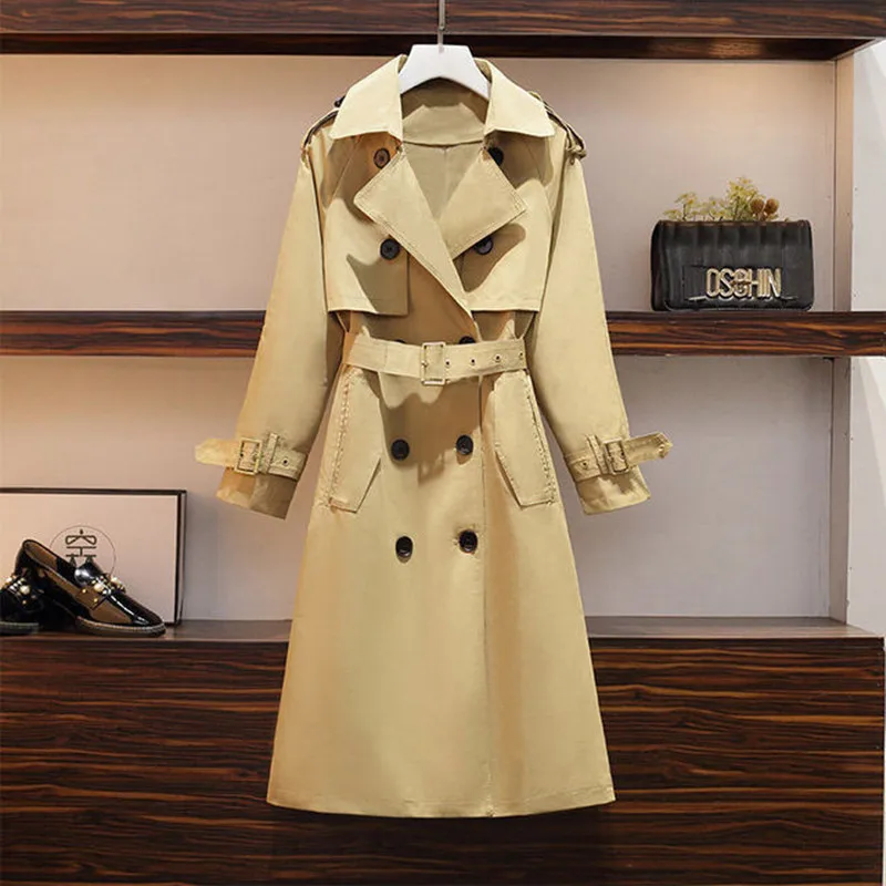 

New 2020 Autumn Winter Women's England Style Long Trench Coat With Belt Elegant Female Vintage Outwear Windbreak Tops D200812