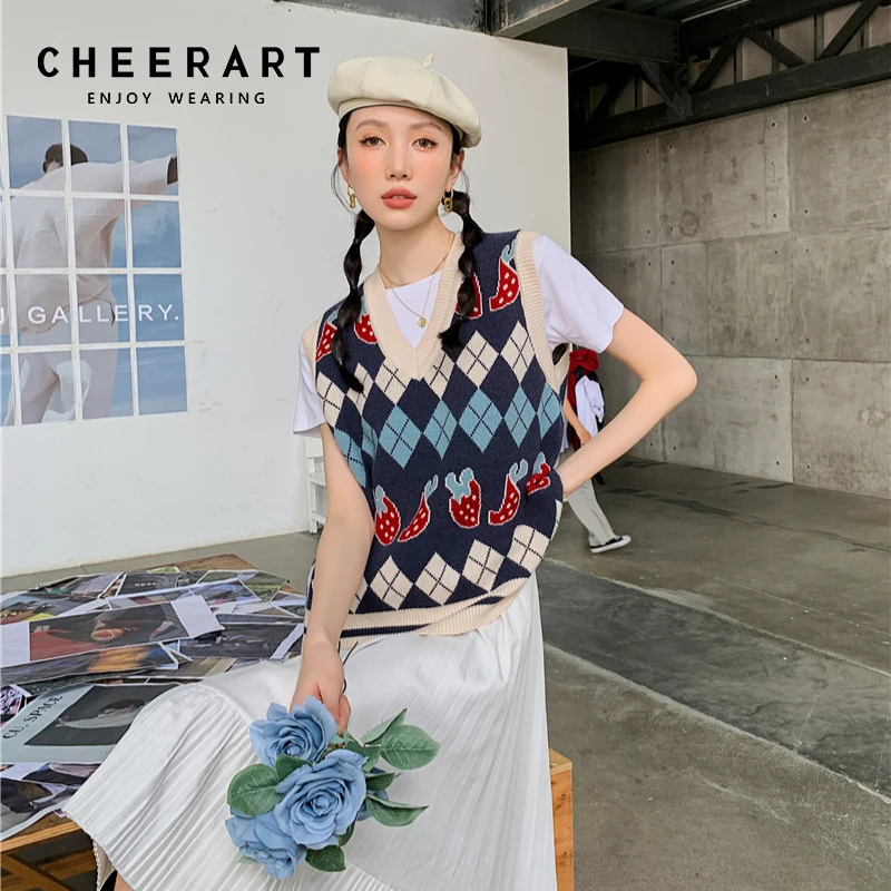 CHEERART Vintage Argyle Sweater Vest Women Clothing V Neck Sleeveless V Neck Knitwear Sleeveless Sweater Fashion Autumn 2021
CHEERART Vintage Argyle Sweater Vest Women Clothing V Neck Sleeveless V Neck Knitwear Sleeveless Sweater Fashion Autumn 2021