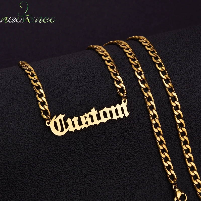 Personalized Custom Name Necklace Pendant Gold Color 3mm Cuban Chain Customized Nameplate Necklaces for Women Men Handmade Gifts | Украшения