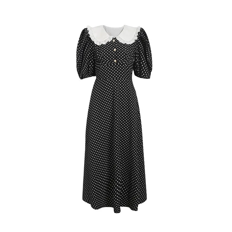 Runway Designer Vintage Long Dress 2021 French Style Summer Lapel Collar Polka Dot Print Slim Retro Black Dress Women
Runway Designer Vintage Long Dress 2021 French Style Summer Lapel Collar Polka Dot Print Slim Retro Black Dress Women