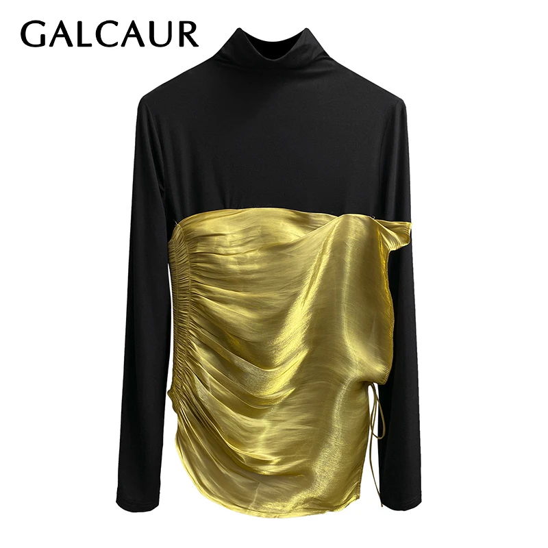 GALCAUR Black PatchworkT Shirt For Women Turtleneck Long Sleeve Hit Color Ruched Loose Chic T Shirts Female 2020 Fashion Clothes 
GALCAUR Black PatchworkT Shirt For Women Turtleneck Long Sleeve Hit Color Ruched Loose Chic T Shirts Female 2020 Fashion Clothes