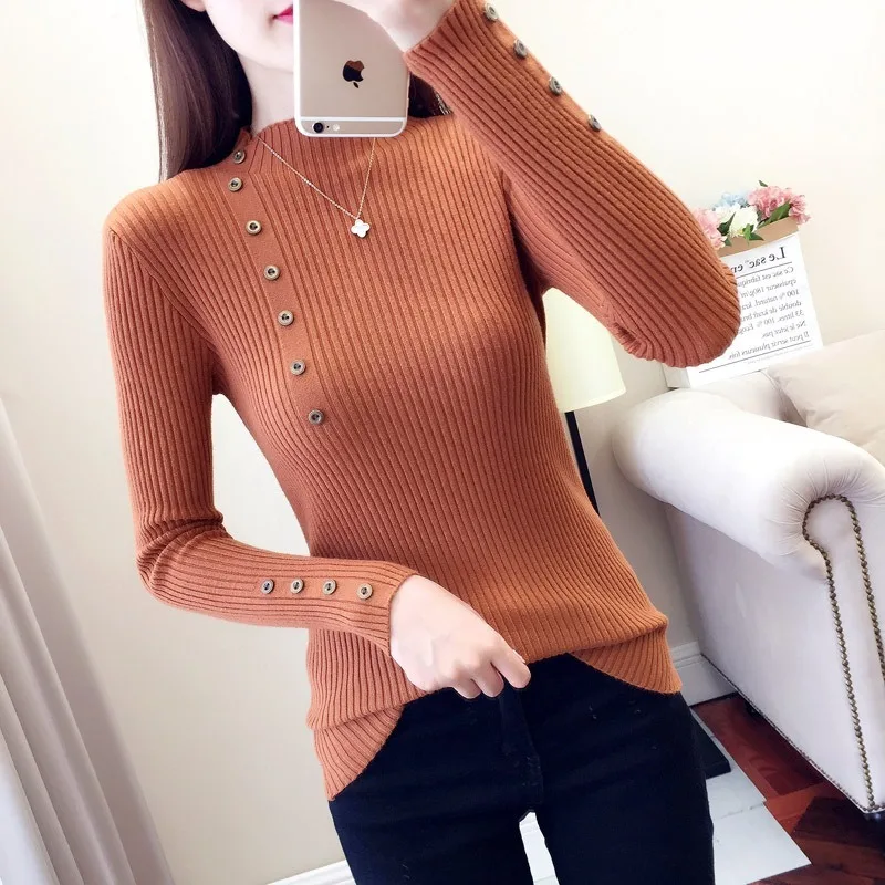 Autumn/winter semi-turtleneck sweater for women new slim-fit cuff buttons pure color warm knit sweater with bottom to keep warm
Autumn/winter semi-turtleneck sweater for women new slim-fit cuff buttons pure color warm knit sweater with bottom to keep warm