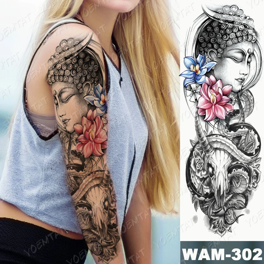 Large Arm Sleeve Tattoo Geisha Beauty Demon Waterproof Temporary Tatto Sticker Buddha Body Art Full Fake Tatoo Women Men | Красота и