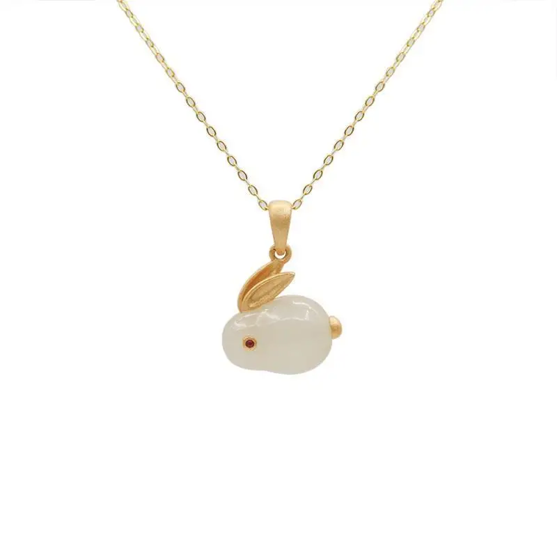Jade Hare Silver Natural Hetian Jade Bunny Pendant S925 Sterling Silver Little Bunny Jade Necklace Gift for Birthday 
Jade Hare Silver Natural Hetian Jade Bunny Pendant S925 Sterling Silver Little Bunny Jade Necklace Gift for Birthday