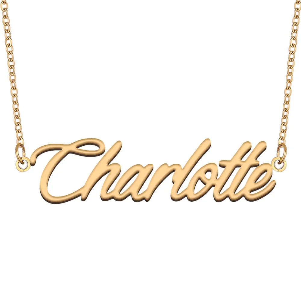 Charlotte Nameplate Necklace for Women Stainless Steel Jewelry Gold Plated Name Chain Pendant Femme Mothers Girlfriend Gift
Charlotte Nameplate Necklace for Women Stainless Steel Jewelry Gold Plated Name Chain Pendant Femme Mothers Girlfriend Gift