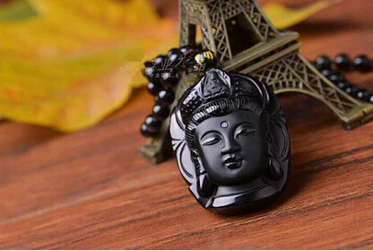 +++901 Natural black crystal A obsidian engraving fox kwan-yin stone pendant & Necklaces | Украшения и аксессуары