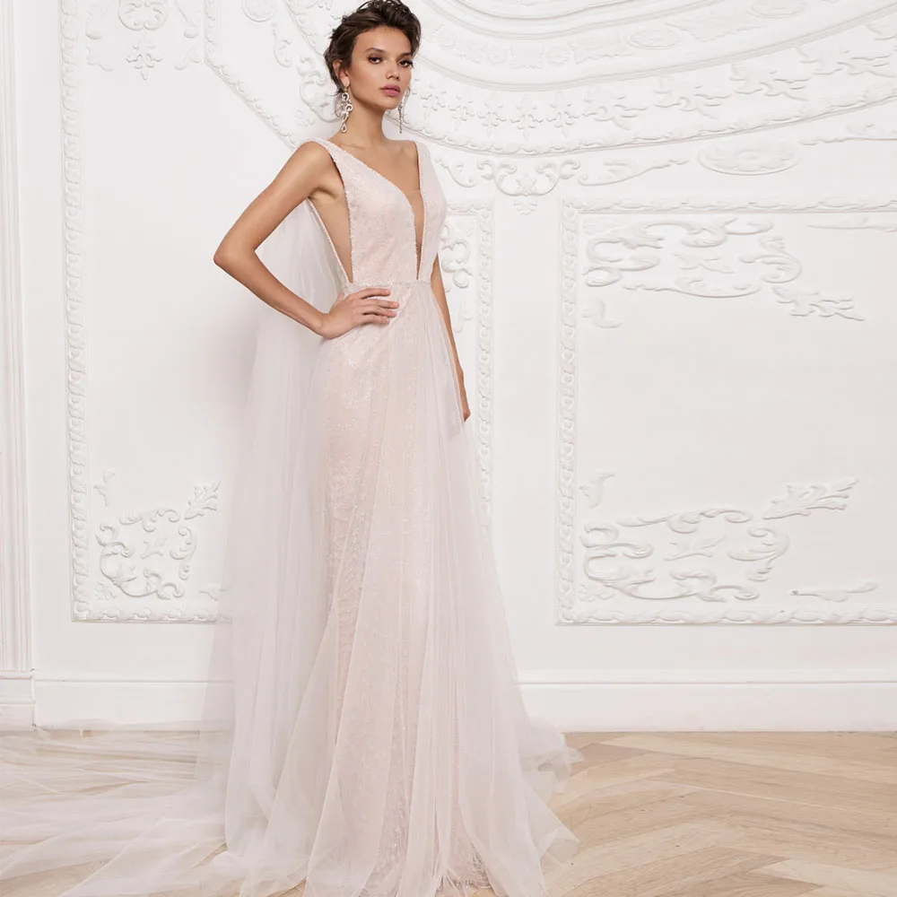 Sexy Mermaid Pink Wedding Dresses Sleeveless Deep V-Neck Tulle Mild Sequined Backless Court Train Bridal Gowns Свадебное Платья
Sexy Mermaid Pink Wedding Dresses Sleeveless Deep V-Neck Tulle Mild Sequined Backless Court Train Bridal Gowns Свадебное Платья