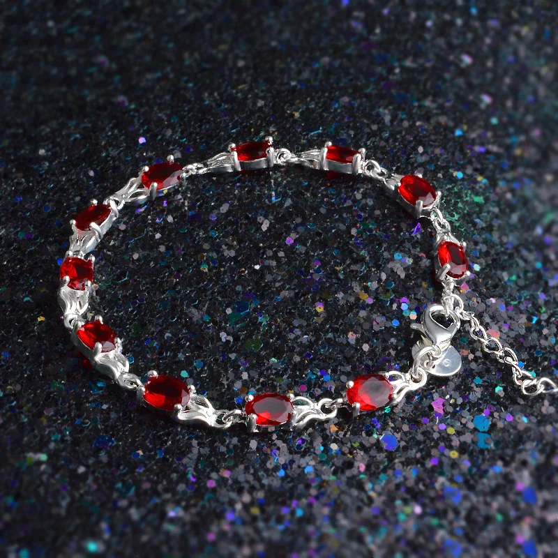 Fashion Sweet Charm Bracelet & Women's Bracelet Silver Plated Red Gem Bracelet Wedding & Birthday Retro Jewelry Anniversary Gift
Fashion Sweet Charm Bracelet & Women's Bracelet Silver Plated Red Gem Bracelet Wedding & Birthday Retro Jewelry Anniversary Gift