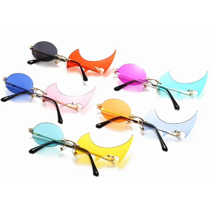 

Fashion Funny Sunglasses Rimless Sun Glasses Personality Polygon Flame Eyeglasses Masquerade Party Halloween Spectacles A++