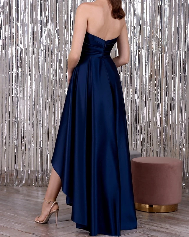 2021 Simple Navy Blue Strapless High Low Satin Formal Evening Dress Ruched Prom Party Gowns Custom vestidos de Festa
2021 Simple Navy Blue Strapless High Low Satin Formal Evening Dress Ruched Prom Party Gowns Custom vestidos de Festa