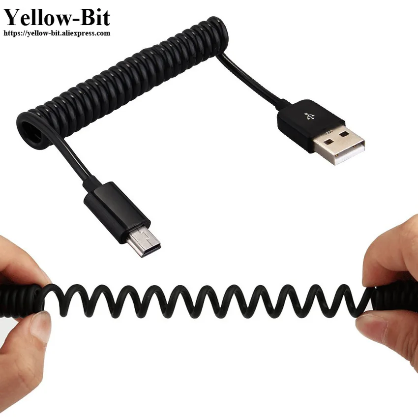 Мини USB кабель Спиральный 2 0 типа A штекер в Mini B 5 штырьков для синхронизации