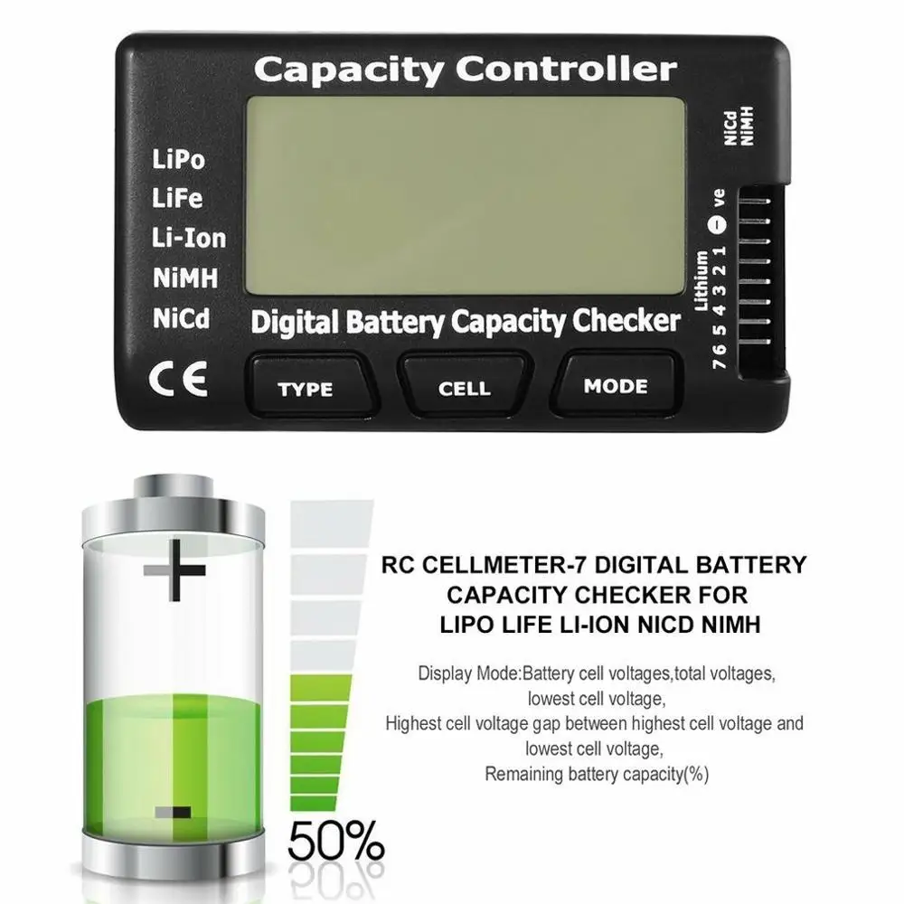 RC CellMeter-7 Digital Battery Capacity Checker LiPo LiFe Li-ion Nicd NiMH Battery Voltage Tester Checking CellMeter7
RC CellMeter-7 Digital Battery Capacity Checker LiPo LiFe Li-ion Nicd NiMH Battery Voltage Tester Checking CellMeter7