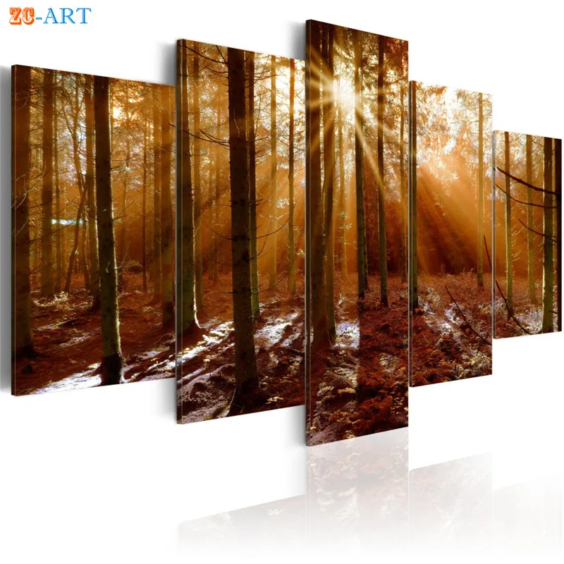 Природа плакат деревья печать пейзаж холст картина искусство 5 панелей настенные