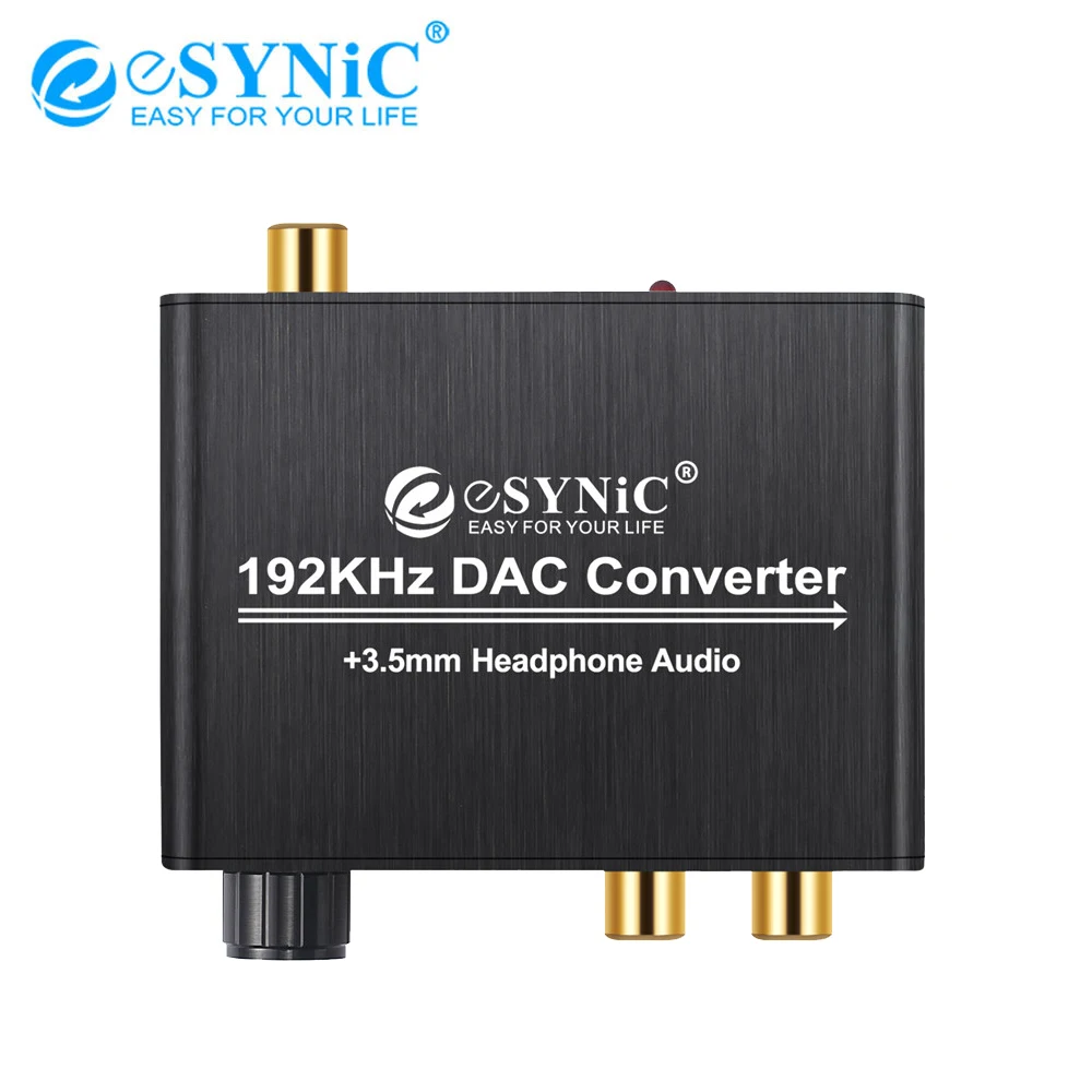 

Преобразователь ЦАП eSYNiC 192 кГц, Цифровой оптический коаксиальный SPDIF в RCA, адаптер с разъемом 3,5 мм и регулировкой громкости для PS3, PS4, XBox, HD, DVD