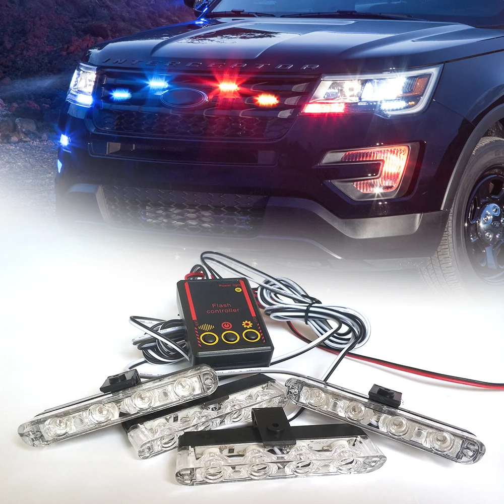 

16 LED Fso Flash Lights Police Stroboscopes Auto Grille Strobe Flasher Lamp Truck Emergency Warning DRL Flashing Light Ambulance