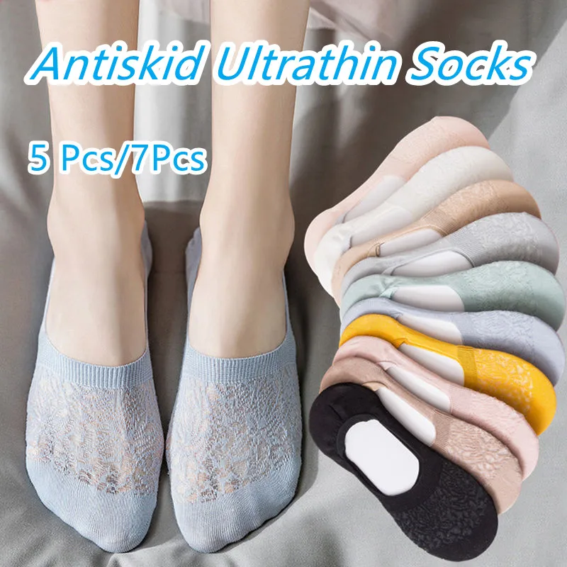 

5 Pairs 7 Pairs Fashion Ultrathin Women Girls Summer Socks Lace Mesh Low Cut Sock Antiskid Invisible Ankle Socks New 7 Colors