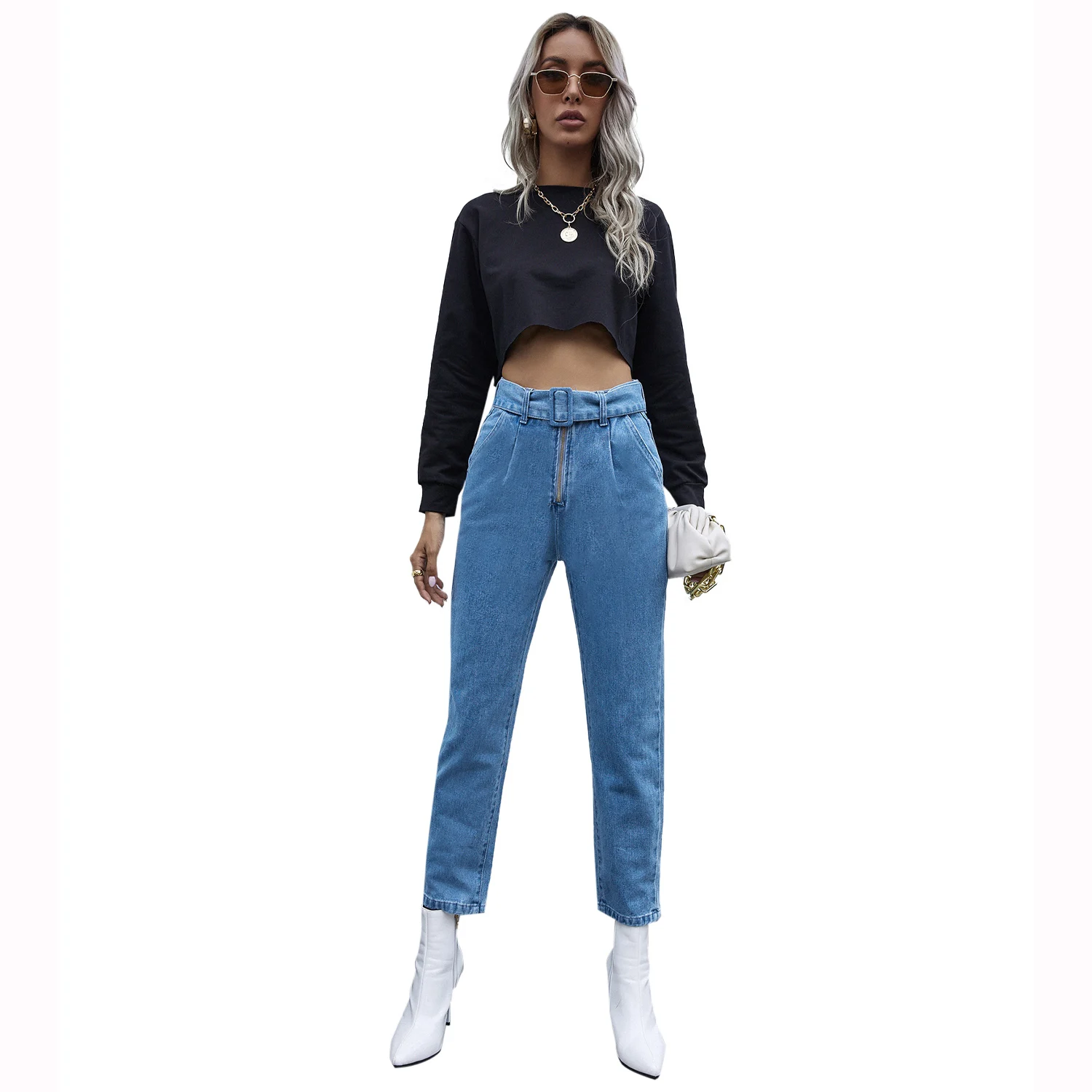 New ins Spring Pants Vintage High Waist Jeans Women's Jeans Full Cowboy Denim Pants Fall Stylish Blue Jean Pants Belt Zippered 
New ins Spring Pants Vintage High Waist Jeans Women's Jeans Full Cowboy Denim Pants Fall Stylish Blue Jean Pants Belt Zippered