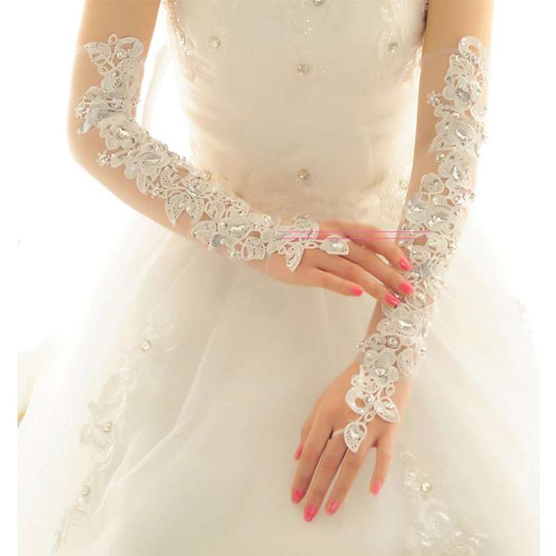 Opera Length Long Wedding Dress Gloves Crystals Diamond Gauze Embroidery Elegant Womens Lace Bridal Wholesale Cheap Price | Свадьбы и