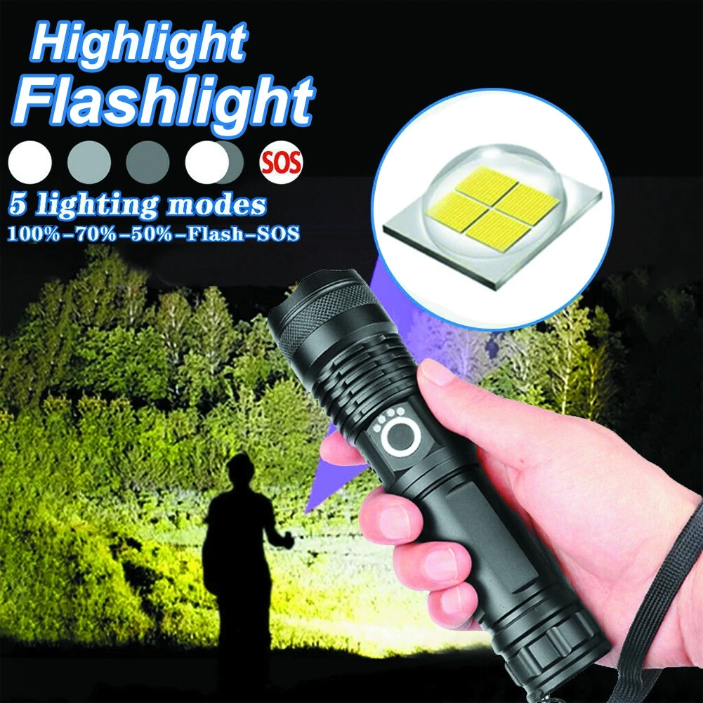 Led flashlight Ultra Bright torch XHP50 Camping light 5 switch Modes waterproof Zoomable 18650 battery Rechargeable
Led flashlight Ultra Bright torch XHP50 Camping light 5 switch Modes waterproof Zoomable 18650 battery Rechargeable