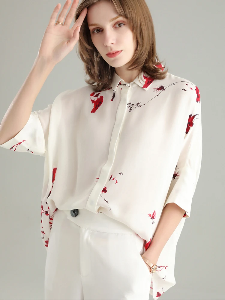 SuyaDream Floral Shirts Women 100%Silk Crepe Bat Sleeves Chic Loose Blouse Shirt 2021 Spring Summer White Silk Shirt
SuyaDream Floral Shirts Women 100%Silk Crepe Bat Sleeves Chic Loose Blouse Shirt 2021 Spring Summer White Silk Shirt
