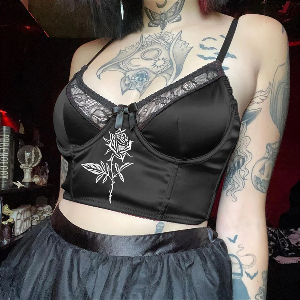 Gothic V Neck Crop Top Women Goth Mall Rose Print Corset Tops Fairy Grunge Camisoles Y2k Dark Alt Camis E Girl Hot Lace Vest
Gothic V Neck Crop Top Women Goth Mall Rose Print Corset Tops Fairy Grunge Camisoles Y2k Dark Alt Camis E Girl Hot Lace Vest