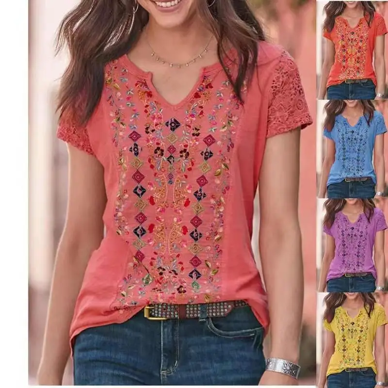 Explosive 2021 European and American new women's clothing, national style floral T-shirt, printed loose blouse Special occasion
Explosive 2021 European and American new women's clothing, national style floral T-shirt, printed loose blouse Special occasion