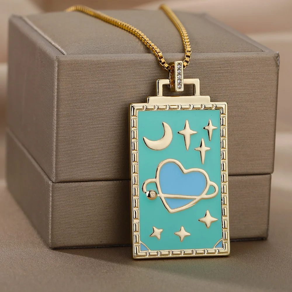 Enamel Heart Tarot Card Pendant Necklaces For Women Zircon Vintage Square Moon Star Chain Choker Necklace Party Jewelry emo Gift
Enamel Heart Tarot Card Pendant Necklaces For Women Zircon Vintage Square Moon Star Chain Choker Necklace Party Jewelry emo Gift