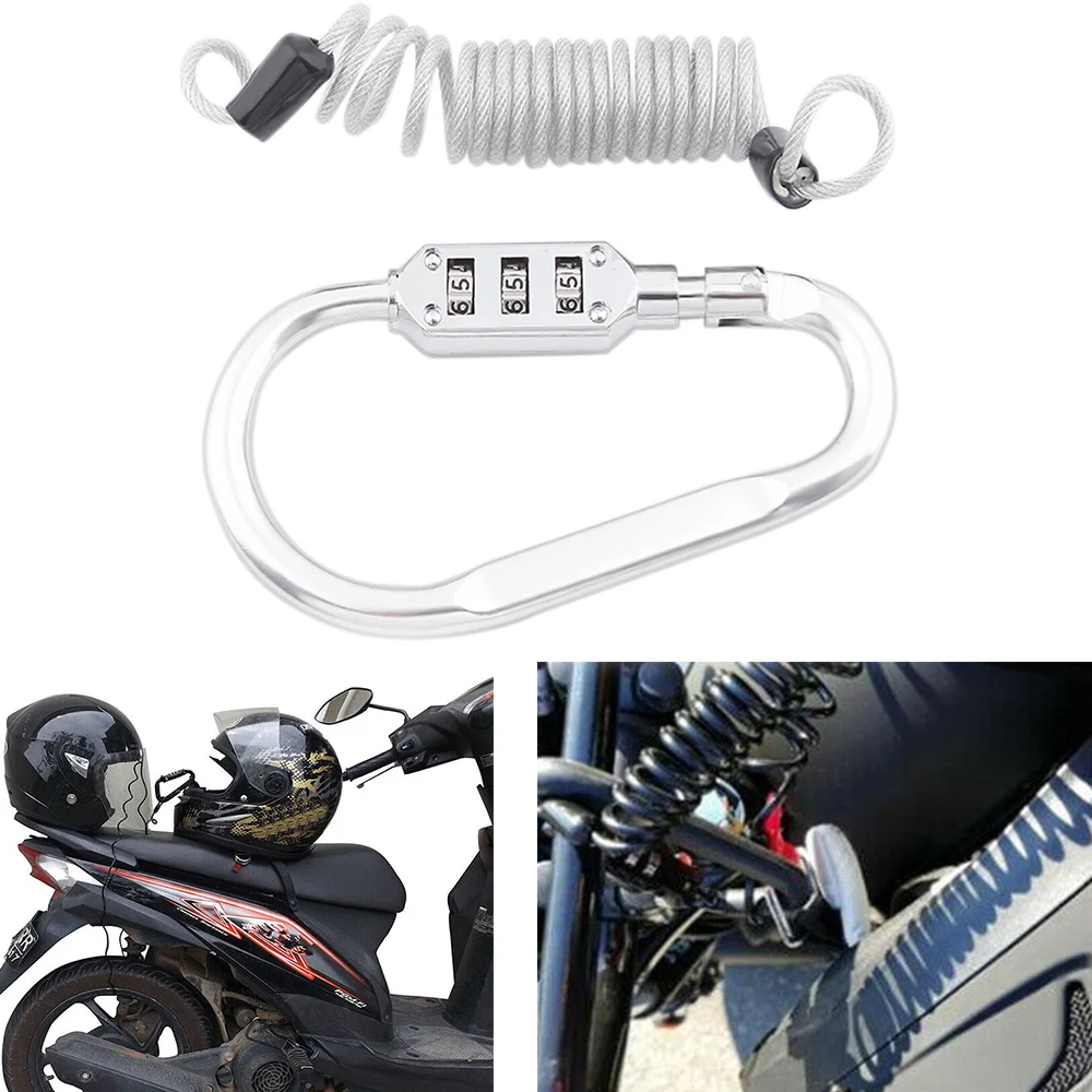 Motorcycle Helmet Lock Combination PIN Locking Coiled Anti-Theft Tether Cable Retractor Cable Bicycle scooter Universal Silver
Motorcycle Helmet Lock Combination PIN Locking Coiled Anti-Theft Tether Cable Retractor Cable Bicycle scooter Universal Silver